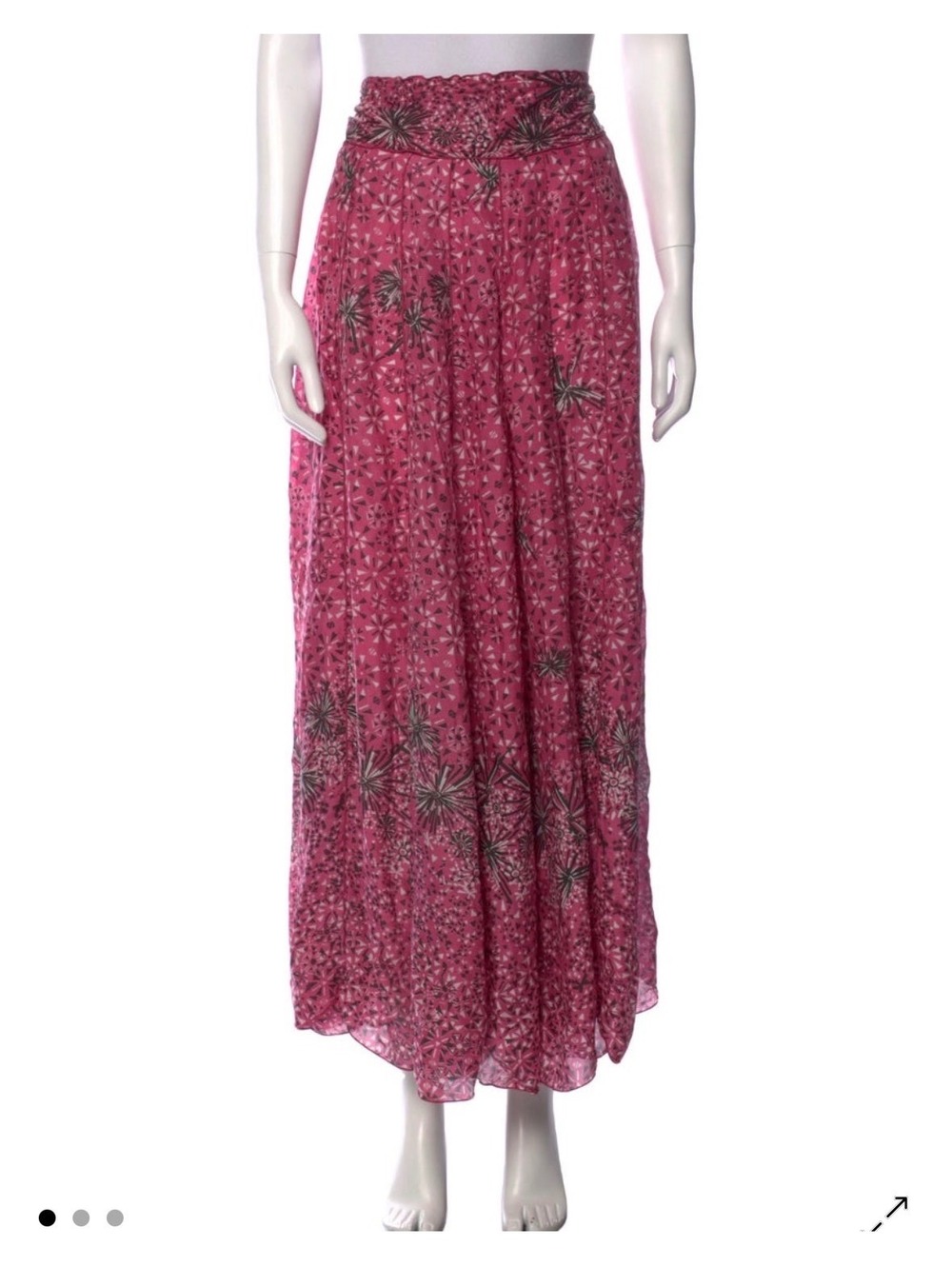 Poupette St Barth Pink Floral Print Maxi Skirt XS Boho Tassel Resort